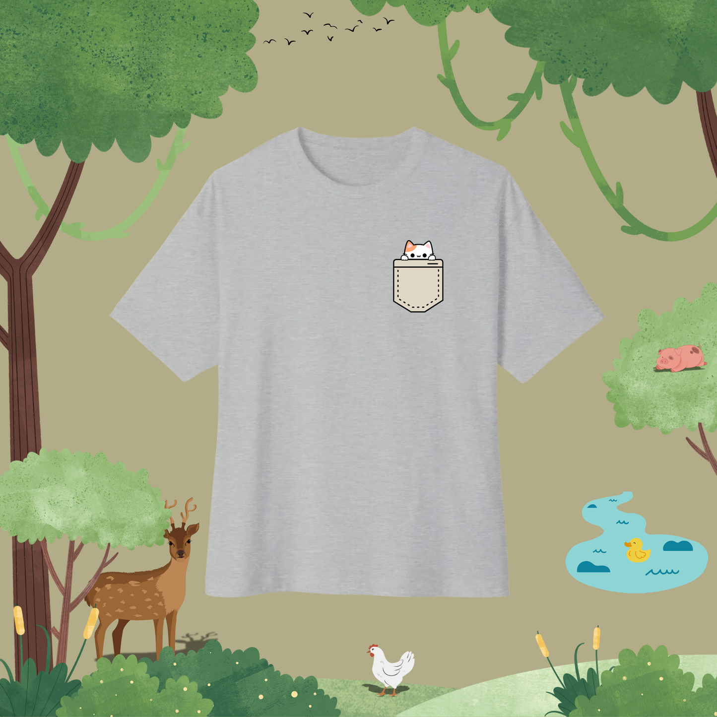 Scared Kitty. Oversized T-Shirt (pocket style)