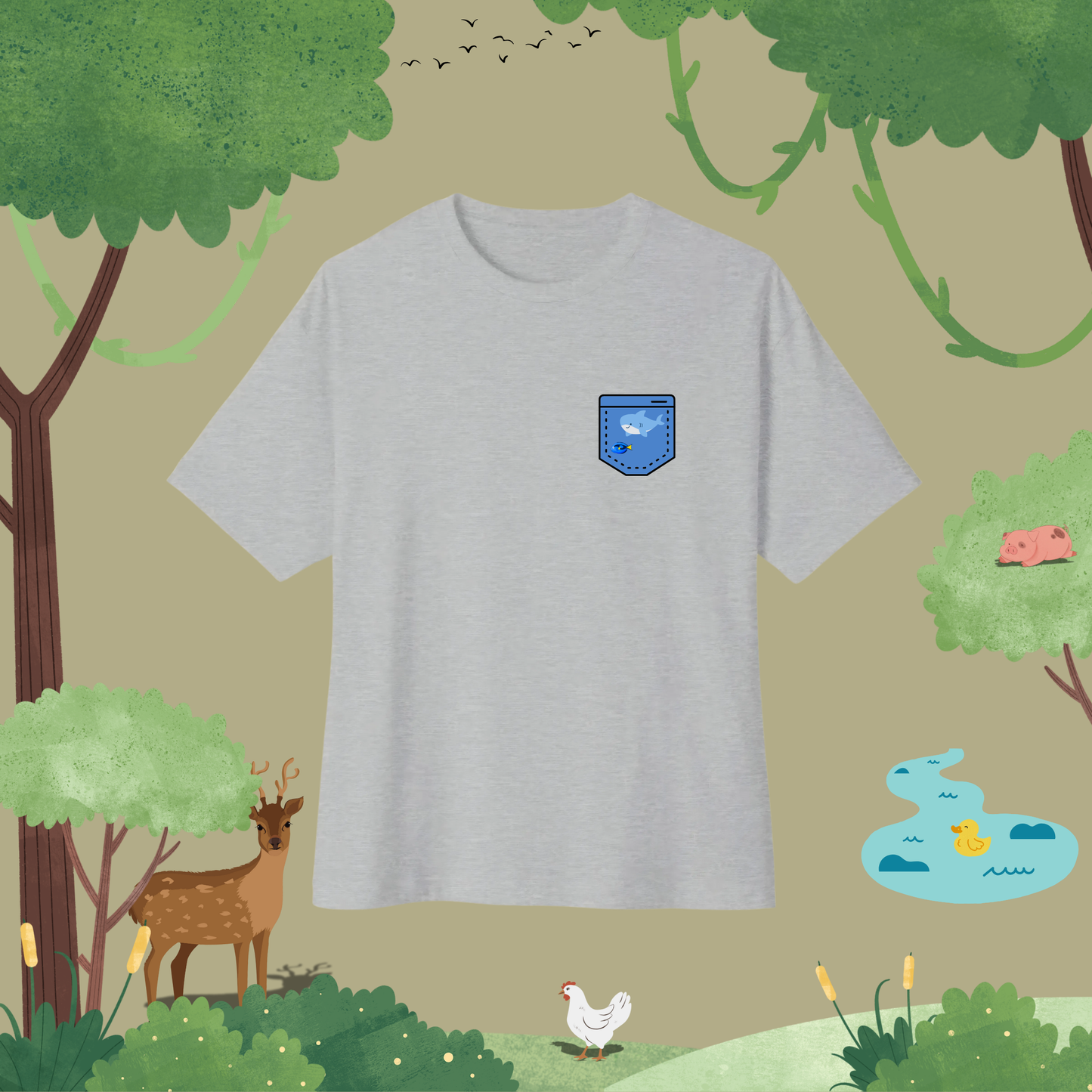 Fish Tank in a Pocket. Oversized T-Shirt (pocket style)