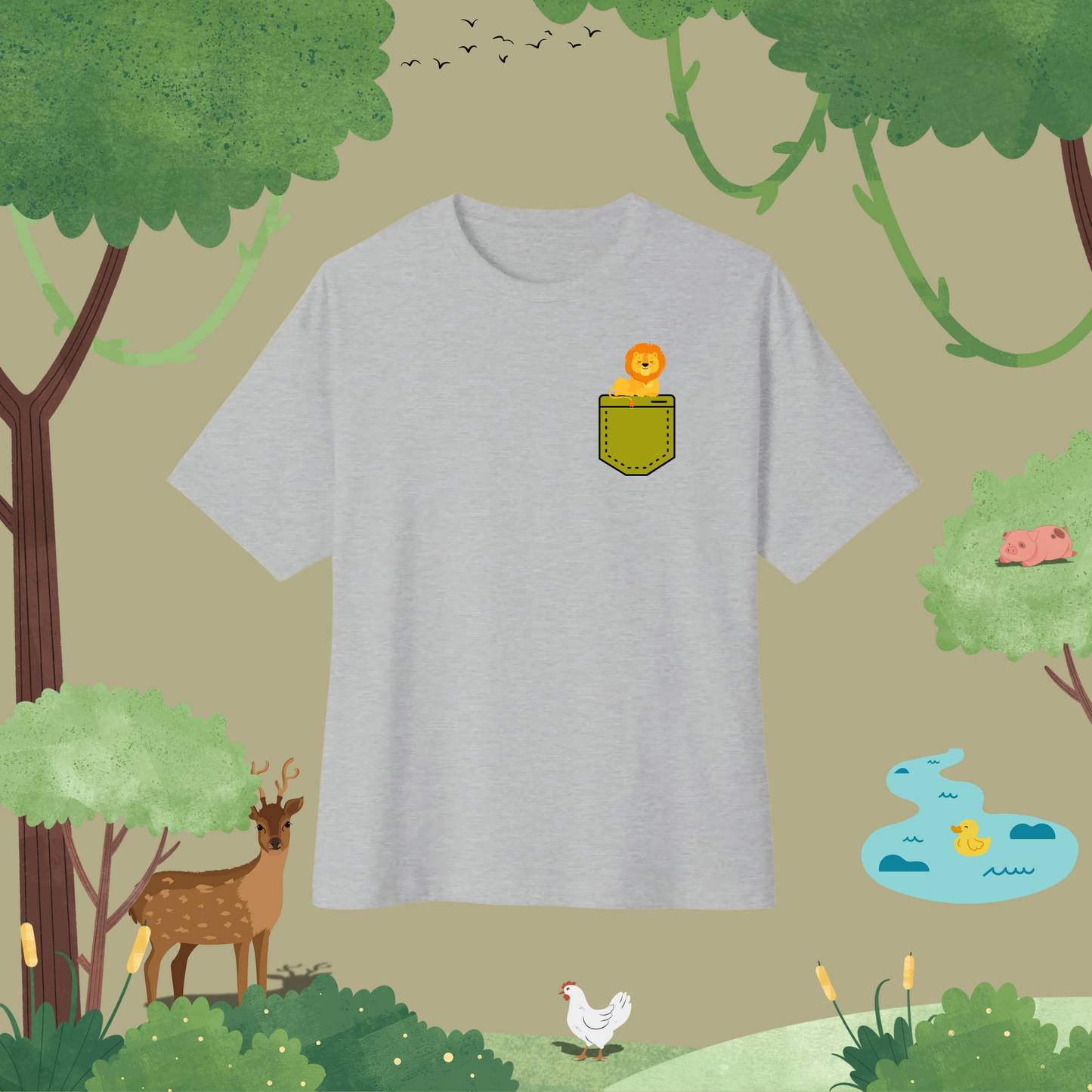 Lion Chilling. Oversized T-Shirt (pocket style)