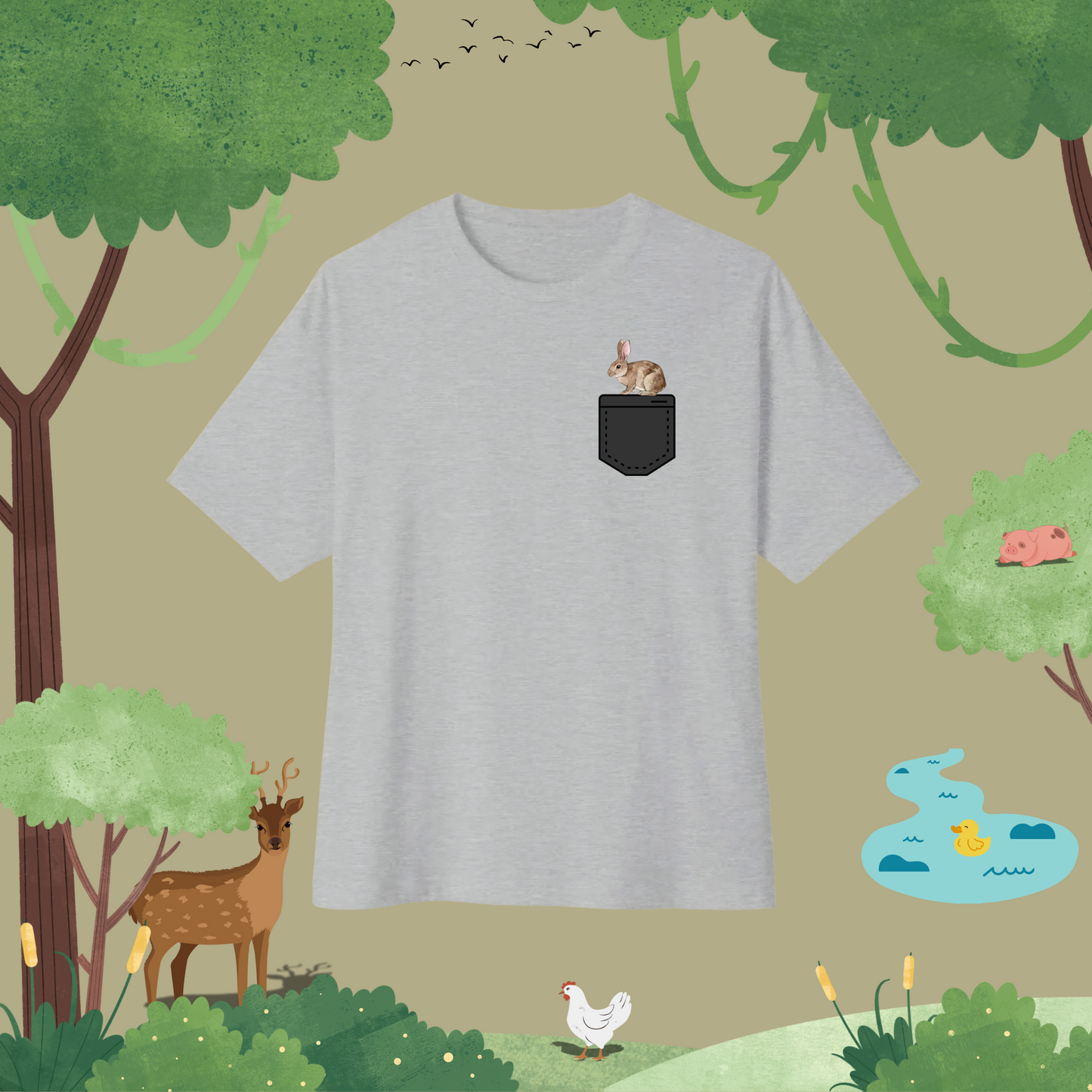 Detailed Rabbit. Oversized T-Shirt (pocket style)