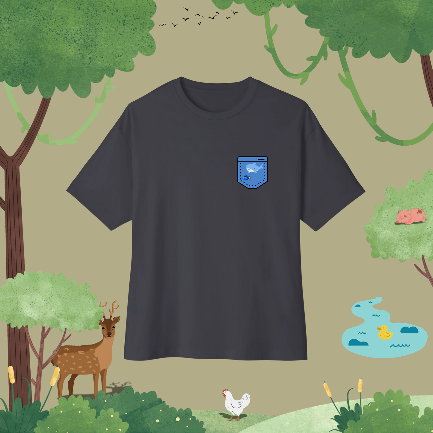 Fish Tank in a Pocket. Oversized T-Shirt (pocket style)