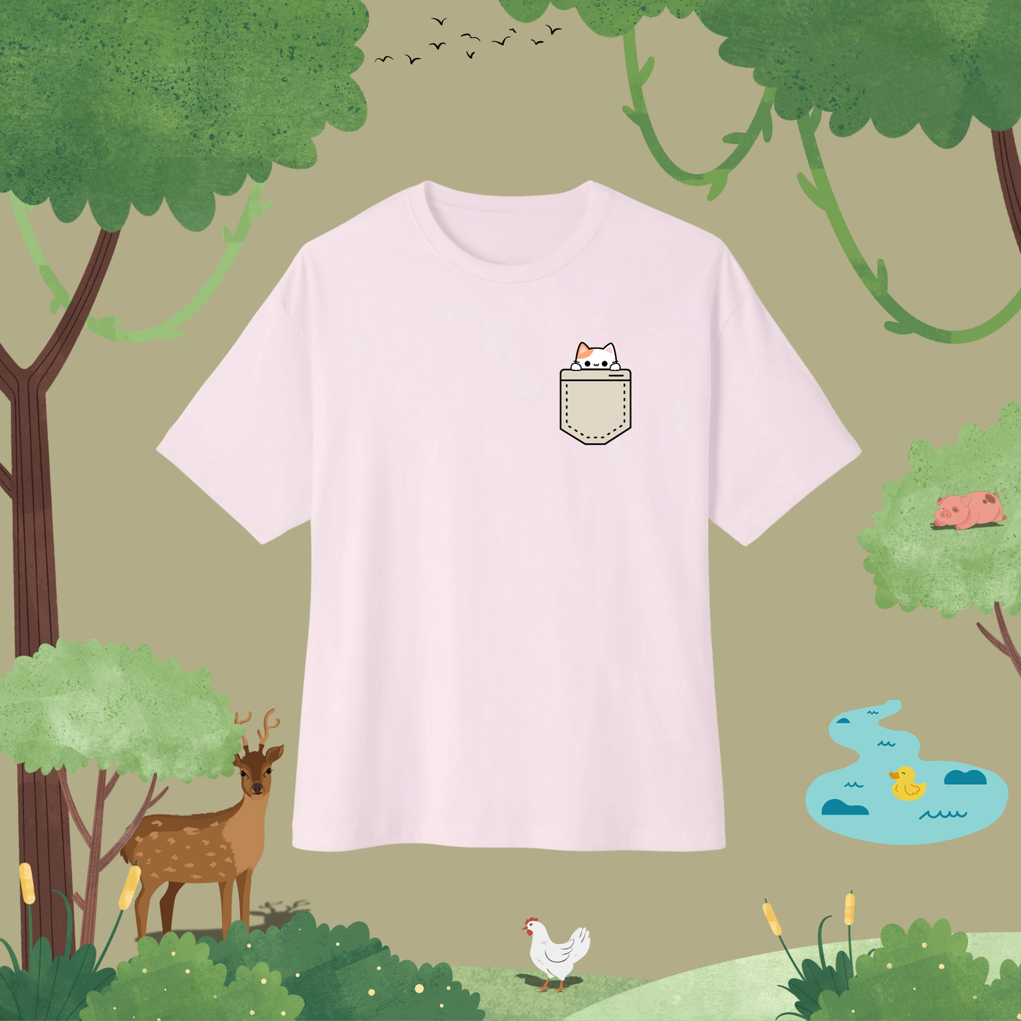 Scared Kitty. Oversized T-Shirt (pocket style)