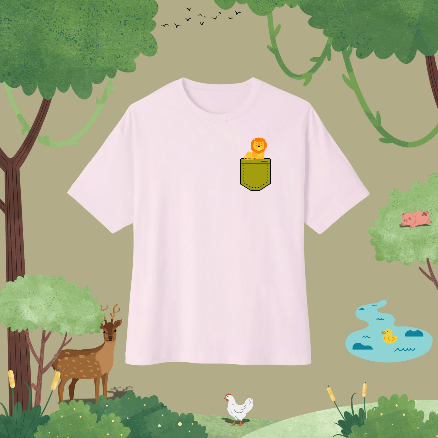 Lion Chilling. Oversized T-Shirt (pocket style)