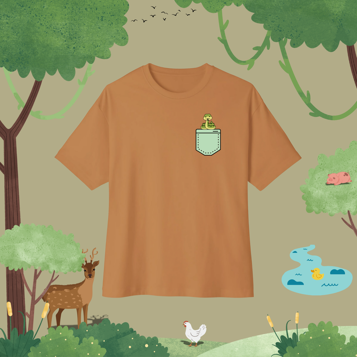 Roaming Snake. Oversized T-Shirt (pocket style)