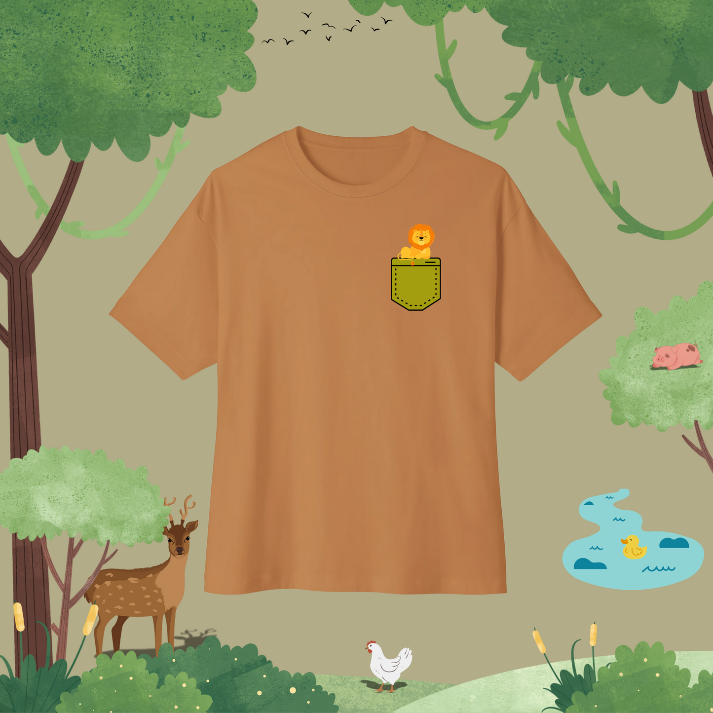 Lion Chilling. Oversized T-Shirt (pocket style)