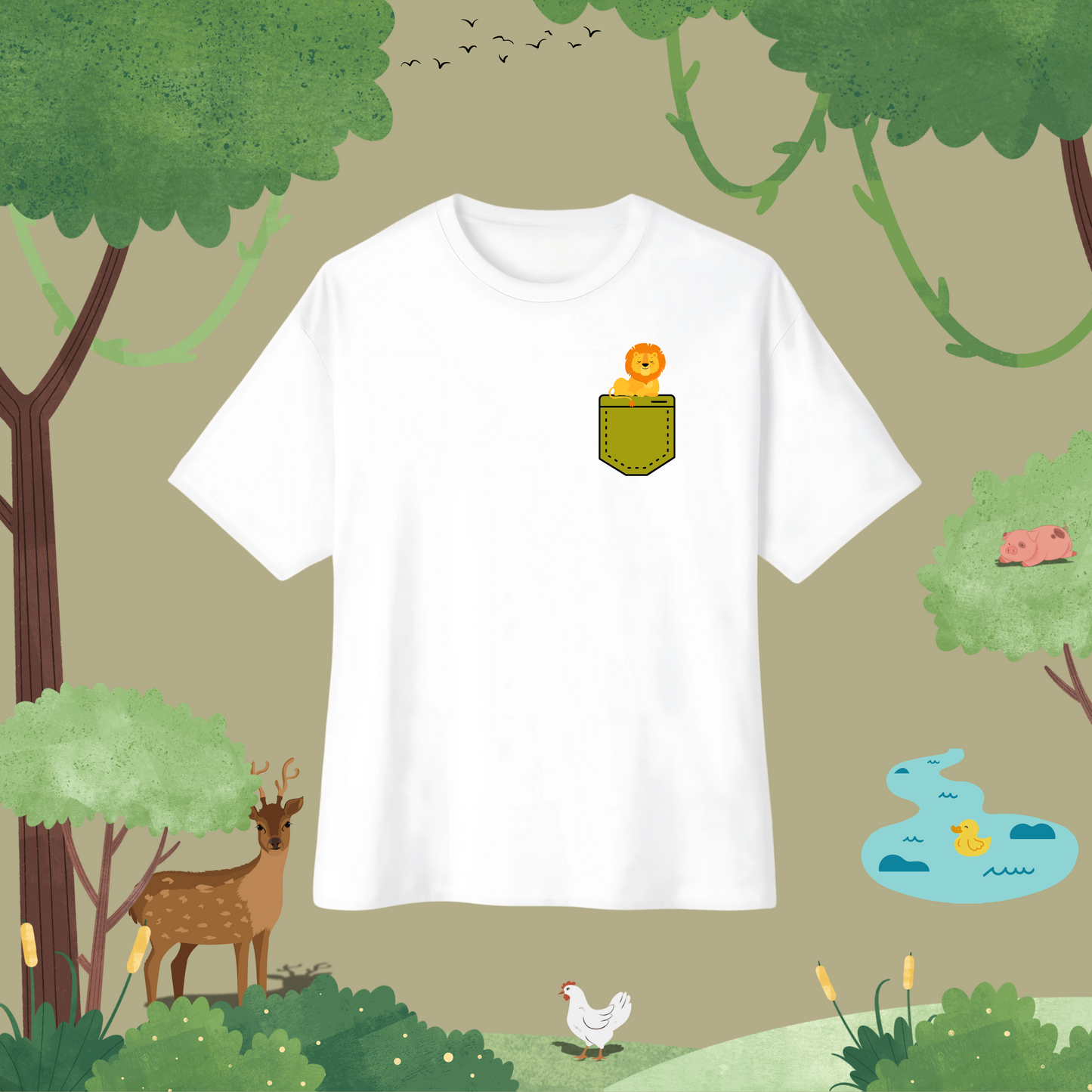 Lion Chilling. Oversized T-Shirt (pocket style)